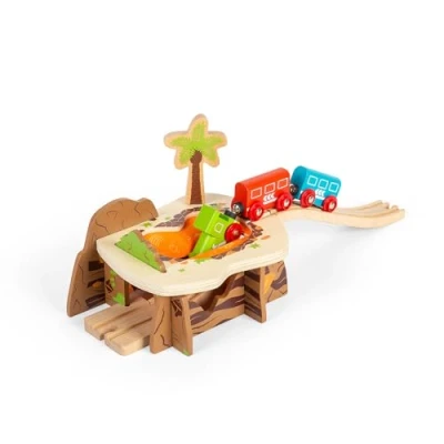 Image of Bigjigs Rail Lava Pit Wooden Train Tunnel with 2 Track Pieces &amp; Ramp, Kids Trains Railway Accessories, Dinosaur Toys Gifts For Toddlers, 3 Year Old +
