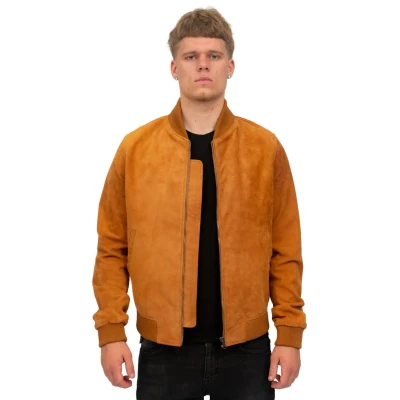 Image of Infinity Mens Retro Tan Goat Suede Leather Bomber Varsity Jacket 3XL