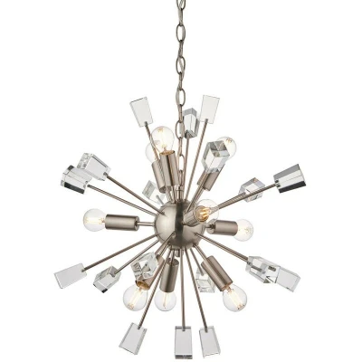 Image of Miro 9 Light Ceiling Pendant Satin Nickel Plate &amp; Clear Crystal Glass, E14