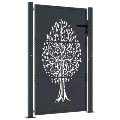 Image of vidaXL Garden Gate Fence Anthracite Steel 105x155 cm Tree Design Galvanized, Powder Coated Laser Cut Lockable