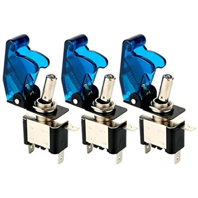 Image of Gebildet 3pcs Rocker Toggle Switch LED Illuminated Blue, with Waterproof Boot Cap Cover, 20A 12V 24VDC, 3 Pin SPST ON/OFF Metal Bat, Used for Car Auto Truck Boat