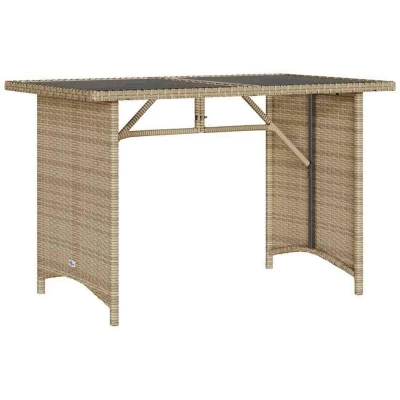 Image of vidaXL Garden Table with Glass Top Beige 110x68x70 cm Poly Rattan