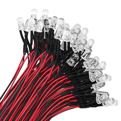 Image of YIXISI 100 PCS 5mm LED Diodes Light, Emitting Diode, Round Head Lamp, Ultra Bright 12V, 20cm Pre Wired, Blue