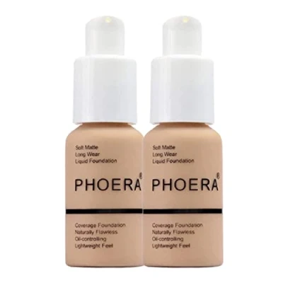 Image of Glamza Phoera Foundation Full Coverage Makeup Set 24hr Long Lasting Oil Control Soft Smooth Matte Flawless Concealer Cream Inc x2 30ml &amp; Silicone Blender Sponge (104 Buff Beige)