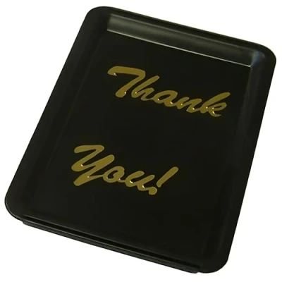 Image of Beaumont Black Plastic Thank You Tip Tray Single Table Presentation
