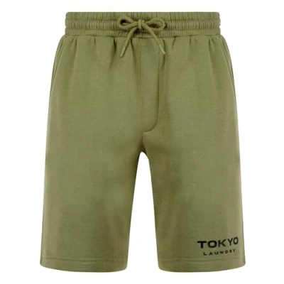 Image of Tokyo Laundry Men&#039;s &#039;Figure&#039; Motif Brushback Fleece Jogger Shorts Deep Lichen Green