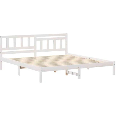 Image of With Headboard White 200 x cm Solid pine wood Vidaxl