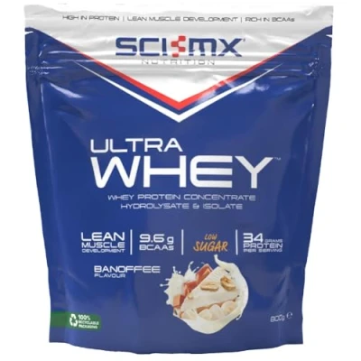 Image of SCI MX Ultra Whey Protein Muscle Building &amp; Recovery Powder with Naturally Occurring Glutamine Amino Acids Banoffee Flavour 800g (18 Servings)