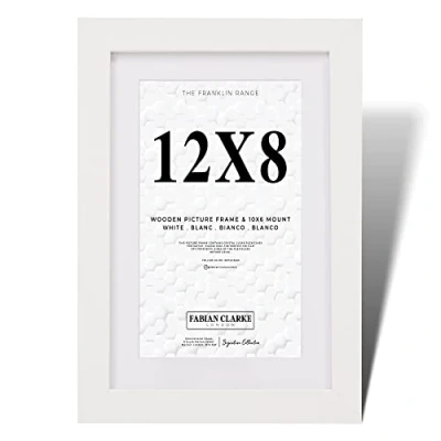 Image of Fabian Clarke London® 12x8 Modern White Wooden Picture Photo Frame with 10x6 Mount to Hang Portrait or Landscape