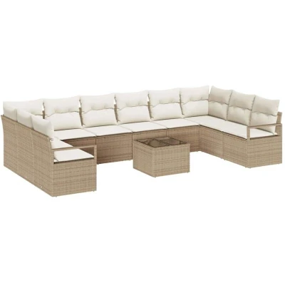 Image of vidaXL 11 Piece Garden Sofa Set with Cushions Brown Poly Rattan