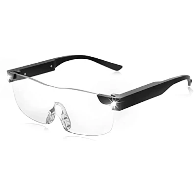 Image of SKYWAY Magnifying Glasses with Light, 160% LED Lighted Rechargeable Magnifier Eyeglasses for Reading Hobbies and Close Work, Hands Free
