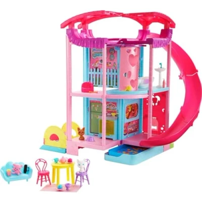 Image of Barbie Doll House, Chelsea Playhouse with 2 Pets, Furniture and Accessories, Elevator, Pool, Slide, Ball Pit More, HHX44