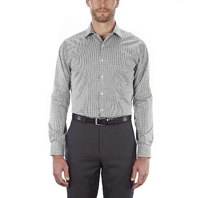Image of Van Heusen Men&#039;s Dress Shirt Regular Fit Flex Collar Check, Granite, 15&quot; Neck 34&quot; 35&quot; Sleeve