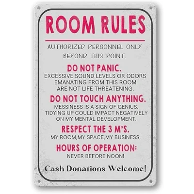 Image of Room Rules Sign For Teen Girls Boy Bedroom Gaming Door Decor Dorm Wall Accessories Cool Things, Funny Metal Tin Signs Home Art Poster 8*12 in