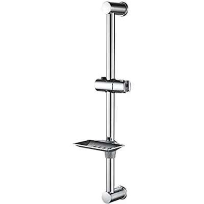 Image of Ibergrif M20802 Shower Riser Rail, Wall Mounted Slide Bar with Soap Dish Bracket Chrome Adjustable Head Holder for Bathroom