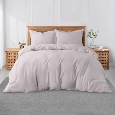 Image of GC GAVENO CAVAILIA Easycare Plain Dyed King Size Duvet Cover, Breathable Percale Bedding Sets, Polycotton Quilt Bedset With Matching Pillow Cases, Grey
