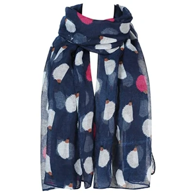 Image of London Scarfs Hedgehog Print Design Lightweight Scarves for Women Large Size Lady Scarf (Navy)