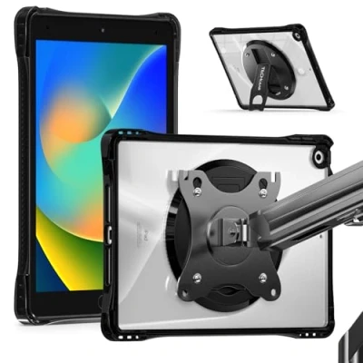 Image of TECHGEAR ExoView Case with VESA 75x75mm holes for Apple iPad 10.2&quot; 2021 2020/2019 [9th / 8th 7th Generation] Tough Rugged HEAVY DUTY Slim Shockproof Clear 360 Rotating Stand Mount