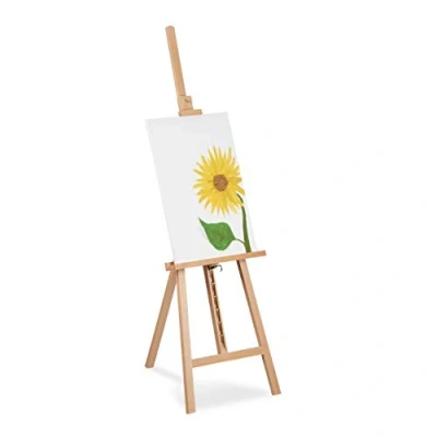 Image of Relaxdays Easel, Adjustable, Large Stand, for Children &amp; Adults, Beech Wood, max. Height 128 cm, Artist, Decor, Natural, x 40 67 cm