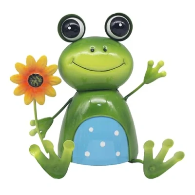 Image of Lesser &amp; Pavey Bright Eyes Frog With Flower By Home Decor Figurines Ornaments for Office Decorative Accessories Statues Indoor Outdoor Lovely Gifts Women Men