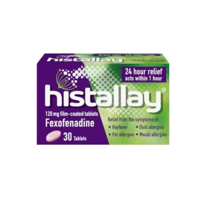 Image of Histallay Hayfever &amp; Allergy Relief Tablets, 30 120mg Fexofenadine, Antihistamine 24hr Relief, Acts Within 1hr, Relieves Hayfever, Pet, Dust and Mould Allergies