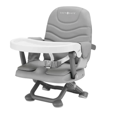 Image of Cozy N Safe Dee Highchair Portable Foldable Compact, Lightweight, Secure with 3 Point Harness, Double Seat Belts, Removable PU Cushions, Dishwasher Tray, Easy Storage (Grey)