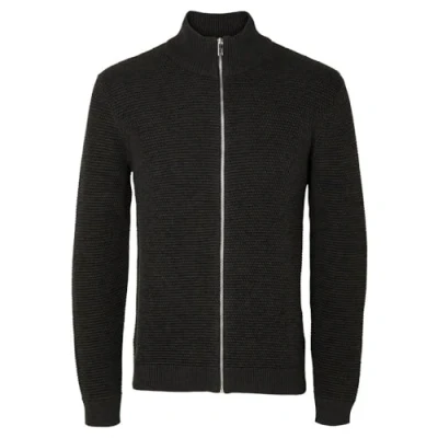Image of SELETED HOMME Men&#039;s Slhvince Ls Knit Bubble Full Zip Noos Cardigan Sweater, Peat/Detail: Dark Sapphire Twist, S