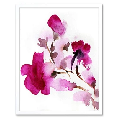 Image of Wee Blue Coo Flower Pink Watercolour Art Print Framed Poster Wall Decor 12X16 Inch
