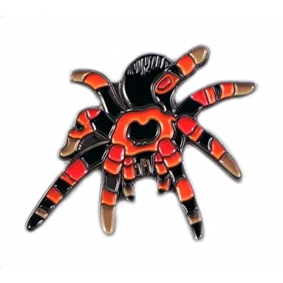 Image of Metal Enamel Pin Badge Striped Tarantula Spider (Black &amp; Red)