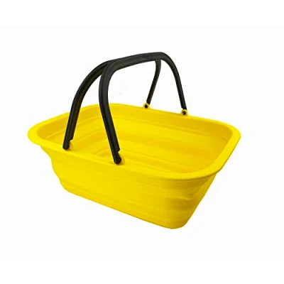 Image of SAMMART 9.2L Collapsible Tub with Handle Portable Outdoor Picnic Basket/Crater Foldable Shopping Bag Space Saving Storage Container (Golden Yellow)