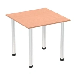 Image of Impulse 800mm Square Table Beech Top Chrome Post Leg