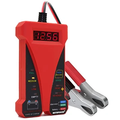 Image of MOTOPOWER 12V Digital Battery Tester Voltmeter and Alternator Charging System Analyzer with LCD Display LED Indication, Red Rubber Paint
