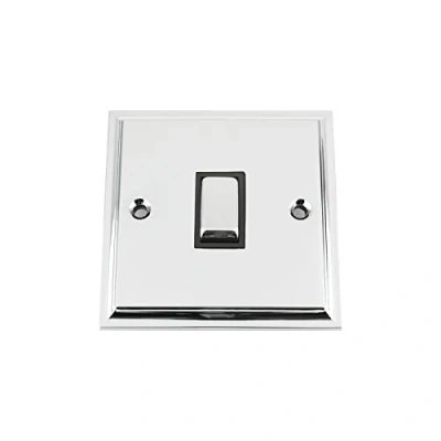 Image of Light Switch Single 1 Gang Polished Chrome Victorian Black Insert Metal Rocker 10 Amp 2 Way