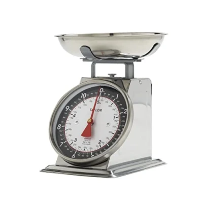 Image of Taylor Mechanical Kitchen Weighing Food Scale with Bowl, Weighs up to 11lbs, Measures in Grams and Ounces, Scales for Kitchen, Black Silver