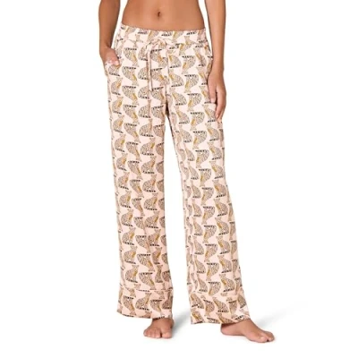 Image of Amazon Essentials Women&#039;s Regular Fit Full Length Satin Pyjama Trousers, Pale Pink Blush Leopard, XS