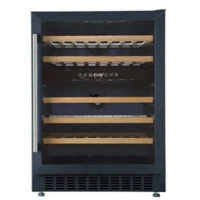 Image of Cookology CWC605BK 60cm Freestanding Wine Cooler Fridge, Built Under Counter with Digital Dual Temperature Zones, LED Light, Anti UV Glass, 46 Bottle, 129 Litre Capacity in Black