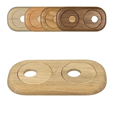 Image of Twin Double Pipe Cover, Solid Wood, for diameters: 15mm 19mm 22mm; Radiator Collars/Heating Rings/Surrounds/Roses, Wood: Maple Beech Oak Nut (15mm, unvarnished Oak)