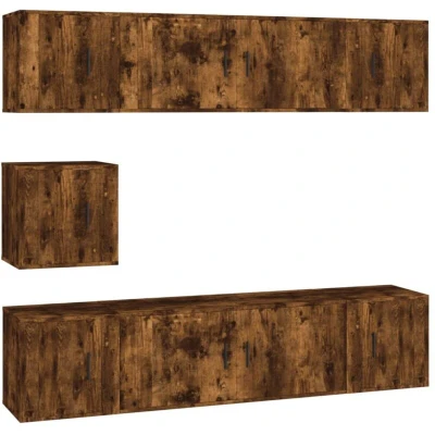 Image of vidaXL 7 Piece TV Cabinet Set Smoked Oak Engineered Wood