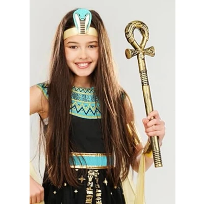 Image of Kids Cleopatra Egyptian Pharaoh Gold Prop Ankh Staff Sceptre 50cm