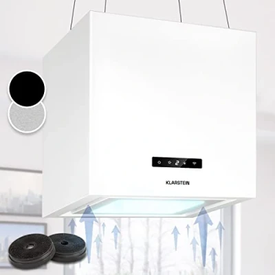 Image of Klarstein Hanging Island Cooker Hood, Extractor Fan for Kitchen Islands, 595m3/h Airflow, Timer, Adjustable with Modern Design, 3 Mode Hoods Smart App Control