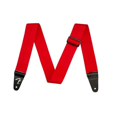 Image of Fender polypropylene Guitar Strap, Leather Ends, Red