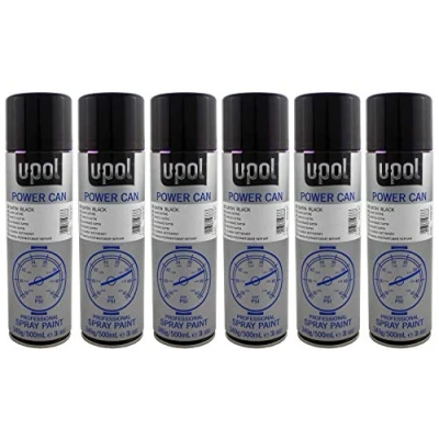 Image of U POL 6 x Power Can satin Black Paint 500ml Aerosol UPol Powercan Durable top coat with a finish Cans