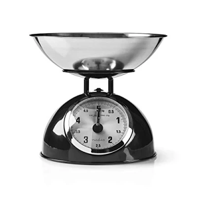 Image of NEDIS Retro Kitchen Scales with Bowl &amp; Analogue Display, Black