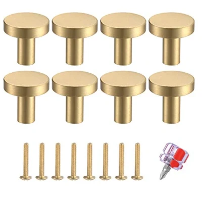 Image of 8 Pcs Solid Brass Door Knobs, Round Cabinet Single Hole Cupboard Handles, Small Pull Knobs Hardware with Screw for Wardrobe Dresser Drawer Kitche Dcoration, 0.79*0.79 in/20*20 mm