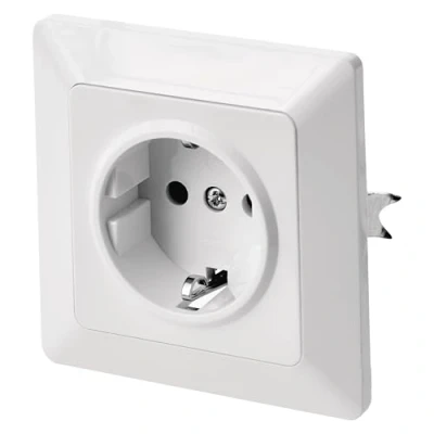 Image of EMOS Schuko socket with increased touch protection and lateral earthing contact for flush mounting, single including interior, 250 V /16 A max, white (gloss), class IP20 indoor