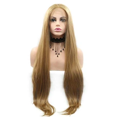 Image of Golden Blonde Lace Front Wigs for Women Natural Straight Synthetic Wig Hair Middle Parting Glueless Hair(27#Blonde)