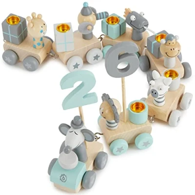 Image of Bieco Wooden Birthday Train Scandi Look 0 99 Years Number 31 Pieces Length Approx. 48 cm Candles Railway Children&#039;s Numbers