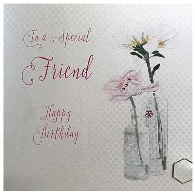 Image of WHITE COTTON CARDS Happy Birthday to a Lovely Special Friend Handmade Card, Dandelion, BD63,16cm x 16cm