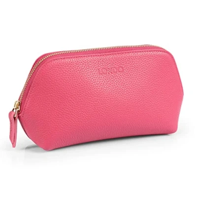 Image of LONDO Genuine Leather Makeup Bag Cosmetic Pouch Travel Organizer Toiletry Clutch (Pink)