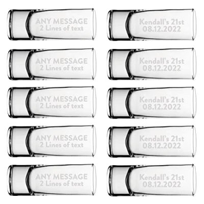 Image of Personalised Name Shot Shooter Glass Tall Double 60ml Multi Pack 5, 10, 20, 30, 40, 50, 100 Glasses Stag Hen Do Wedding Favour Birthday Tequila Rum Gin Whisky